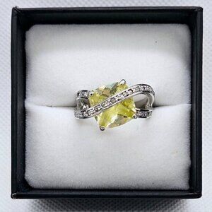 Yellow CZ Statement Ring Silver Tone Cable Band Size 8 Cocktail